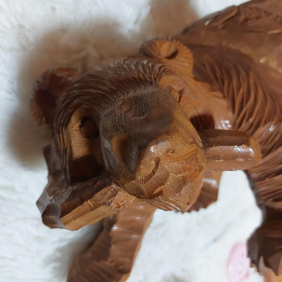 【希少】70年代 鮭背負い熊 釣竿くわえ 木彫りの熊 一刀彫 アイヌ民芸 北海道