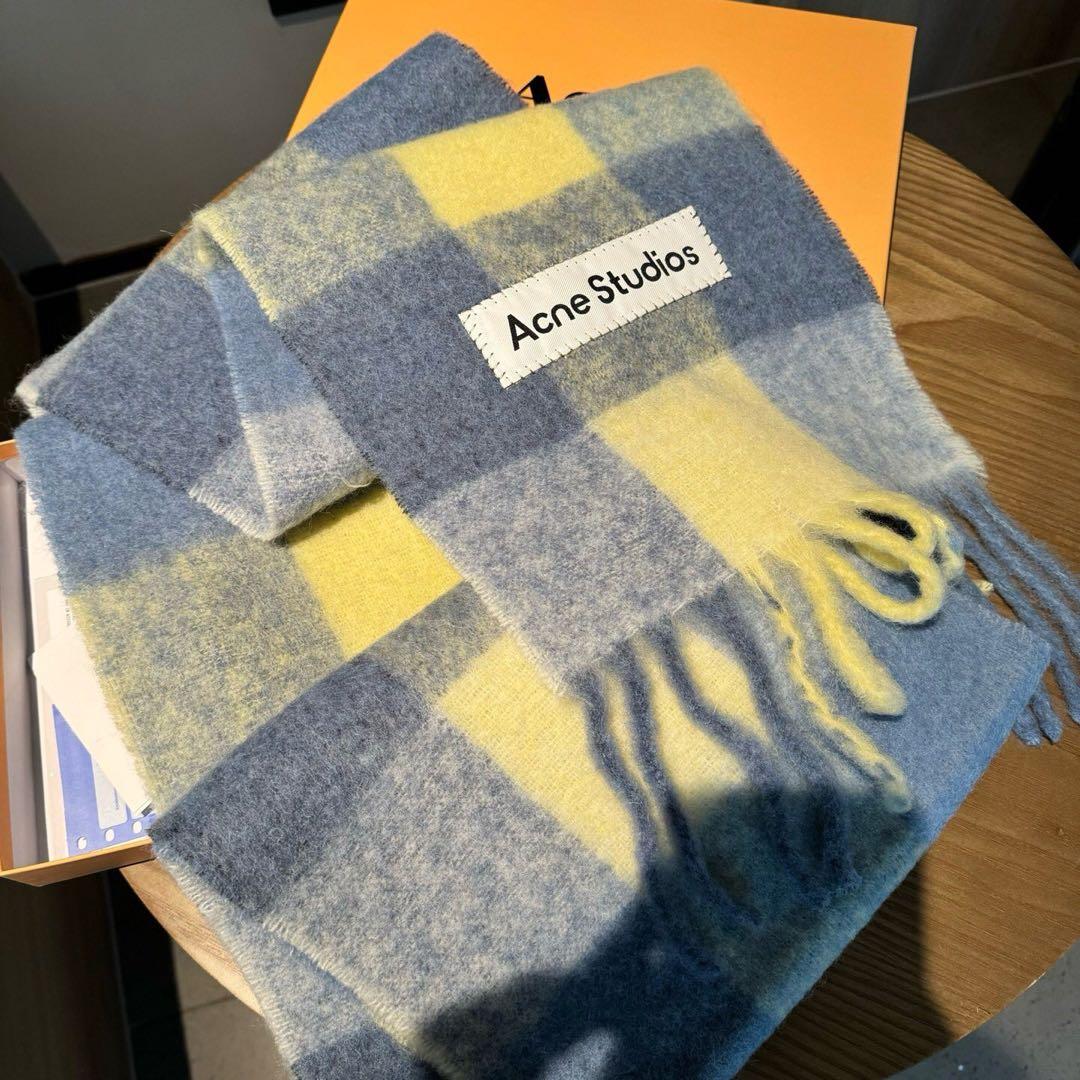 Acne Studios チェック柄マフラー ブルー
