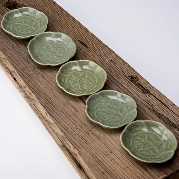 ◆201◆美しい名品！三田青磁　輪花　小皿5枚　時代　骨董　和食器