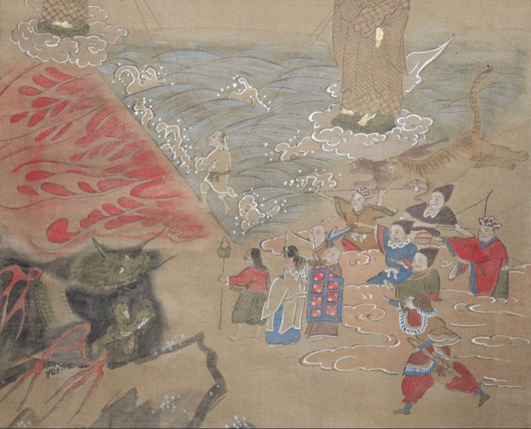 中国　古仏画　ニ河白尊之圖　絹本肉筆　掛軸　送料込み250716