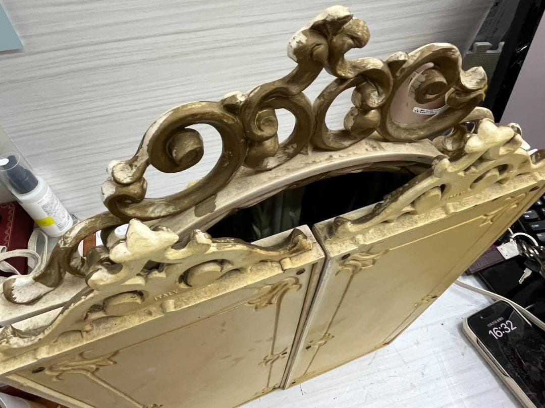 アンティーク調　イタリア製　３面鏡　レトロ