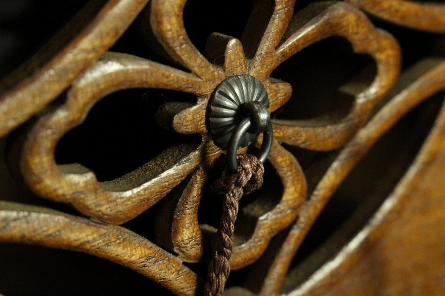 遠州流 桑 七宝透かし 黒柿 茶箱 美品 綺麗寂 時代仕服付(K-A344)