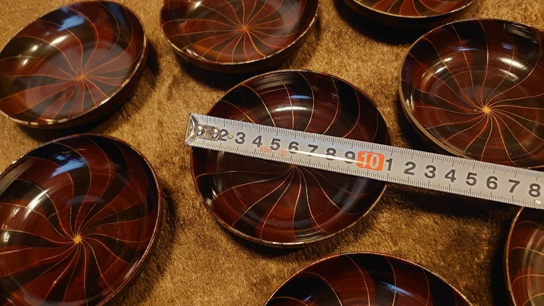 輪島塗　漆器　金蒔絵　蒔絵　ひねり文様　豆皿　菓子皿　９客