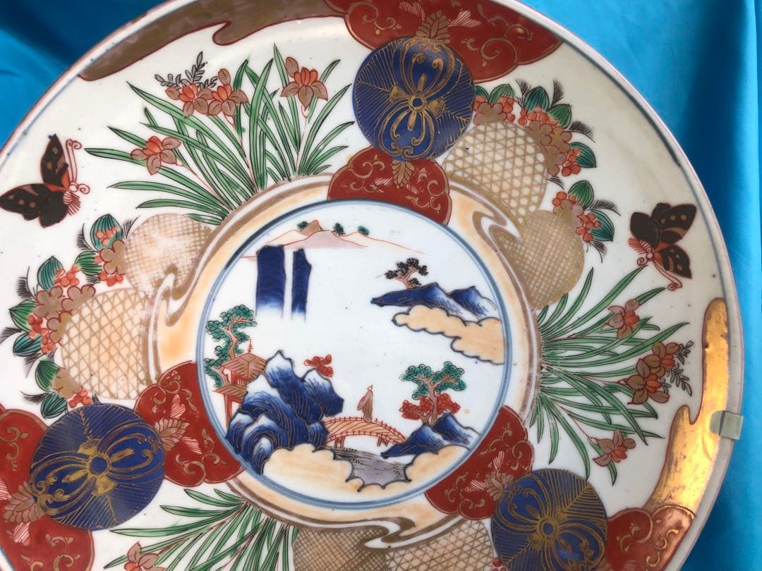 期間限定☆九谷焼★金彩色絵☆飾り皿★富貴長春★花蝶松吉祥★32cm大皿
