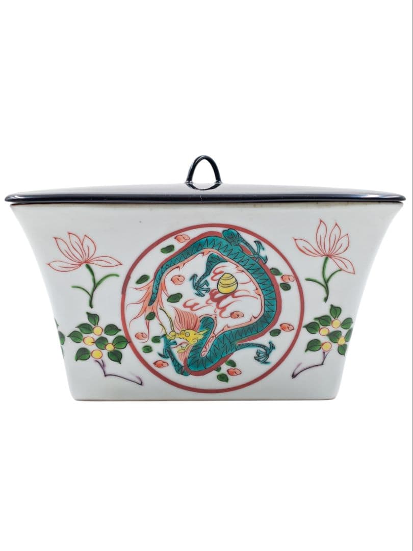 茶道具 京焼 【平安 富田静山】 『萬暦赤絵写 枡形 水指』在印 桐共箱 外箱