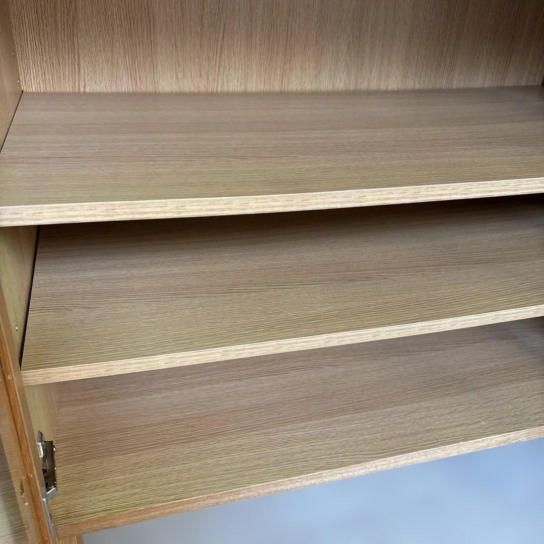 無印良品 キャビネット ガラス扉　観音開き　天然木　タモ材　脚付き　食器棚