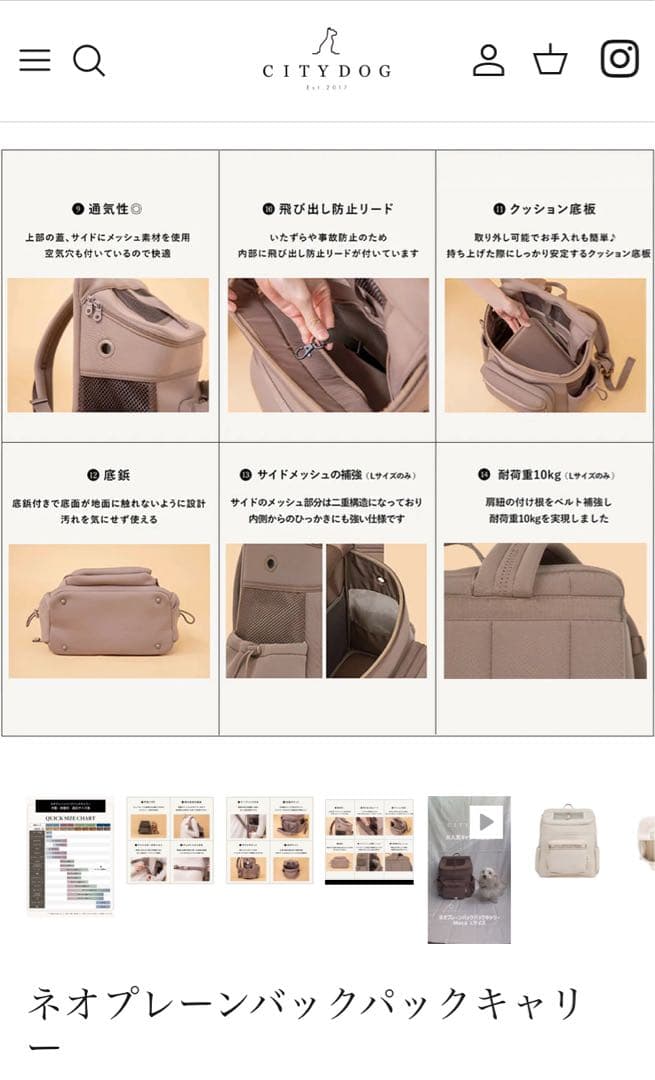 【CITYDOG】ネオプレーンバックパックキャリーSサイズ