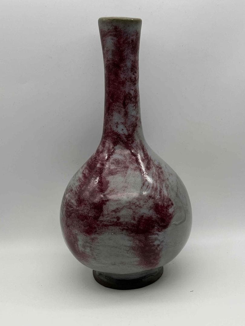 明時代 鈞窯紫紅斑文橄欖瓶 紅釉瓶　辰砂　郎窯紅釉 花瓶 景徳鎮(B-34)