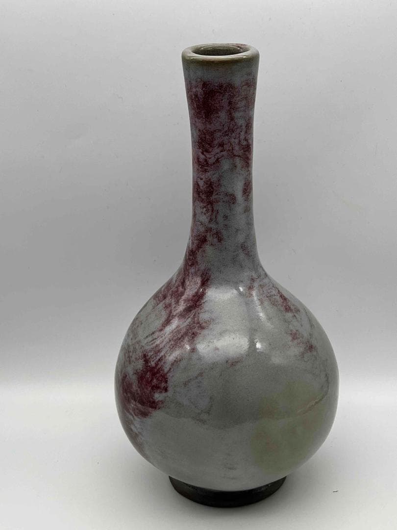 明時代 鈞窯紫紅斑文橄欖瓶 紅釉瓶　辰砂　郎窯紅釉 花瓶 景徳鎮(B-34)