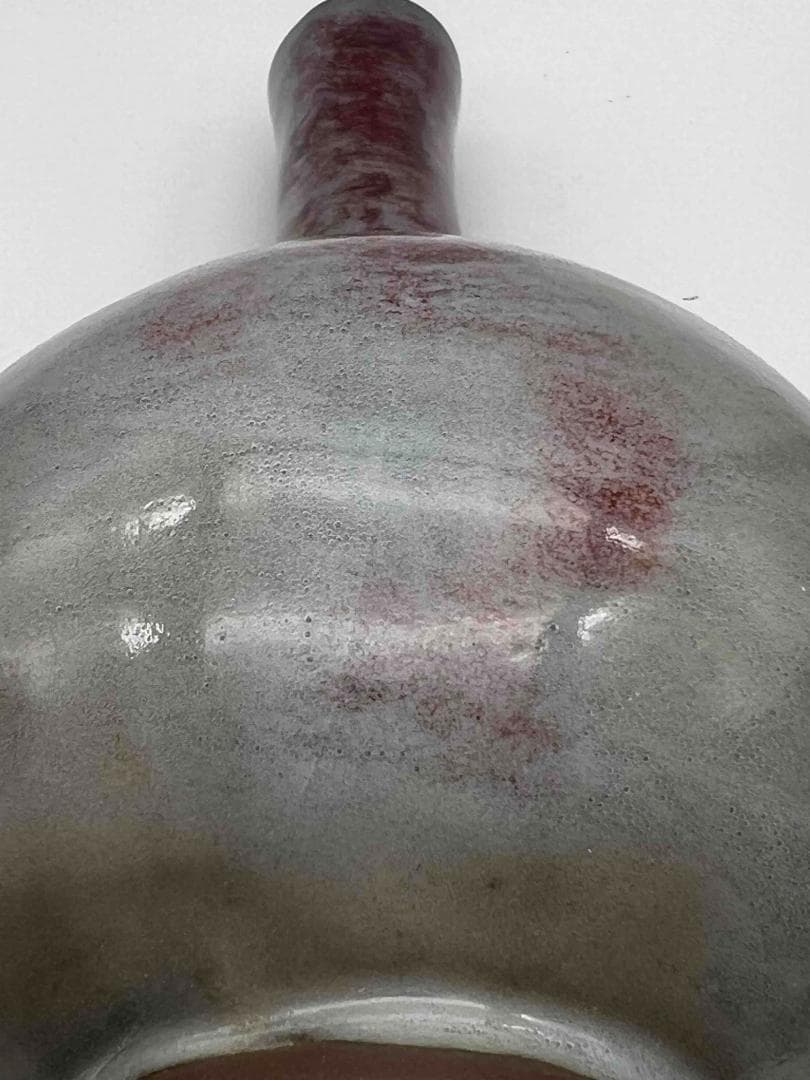 明時代 鈞窯紫紅斑文橄欖瓶 紅釉瓶　辰砂　郎窯紅釉 花瓶 景徳鎮(B-34)