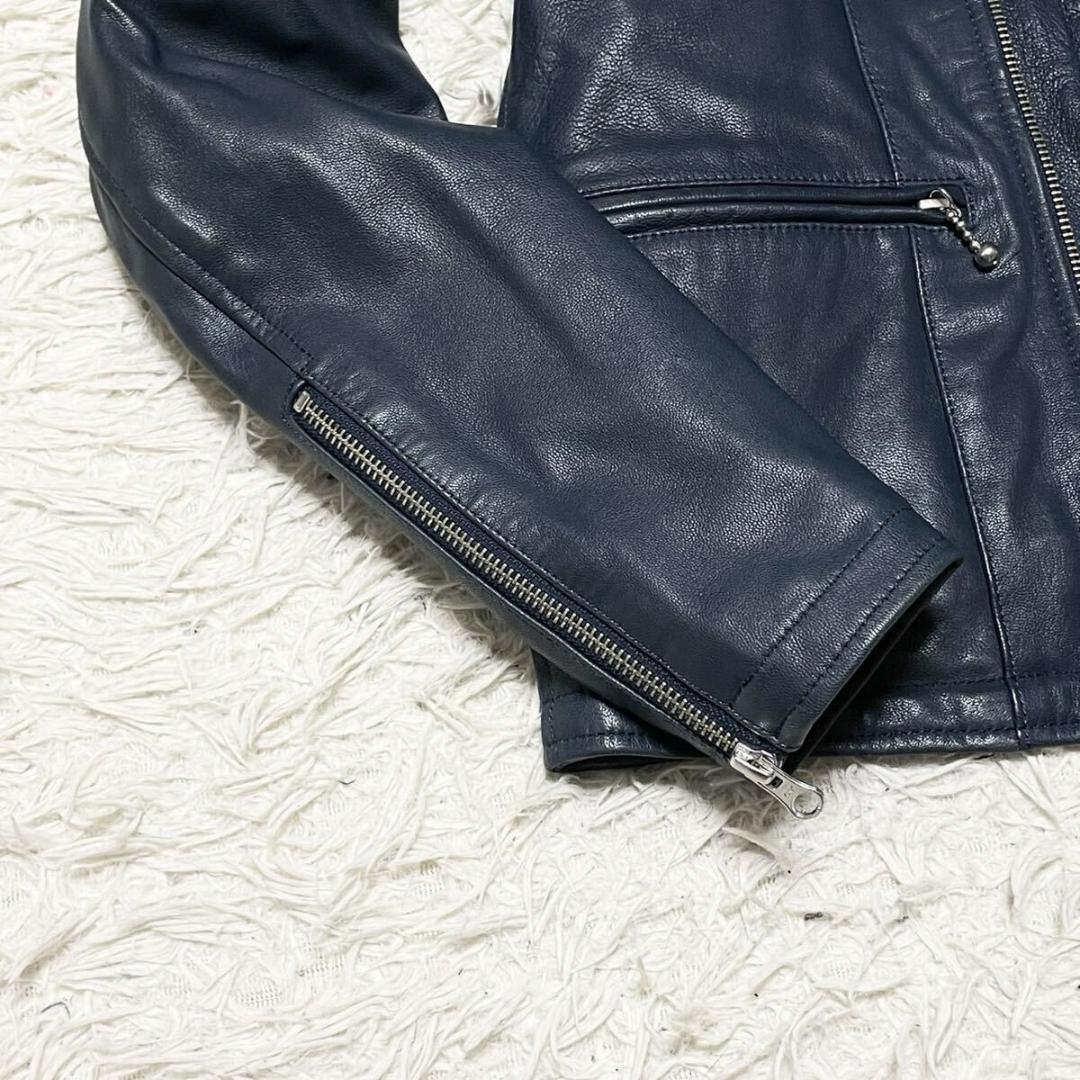 極美品●KADOYA カドヤ レザージャケット フード 山羊革 ネイビー レザー