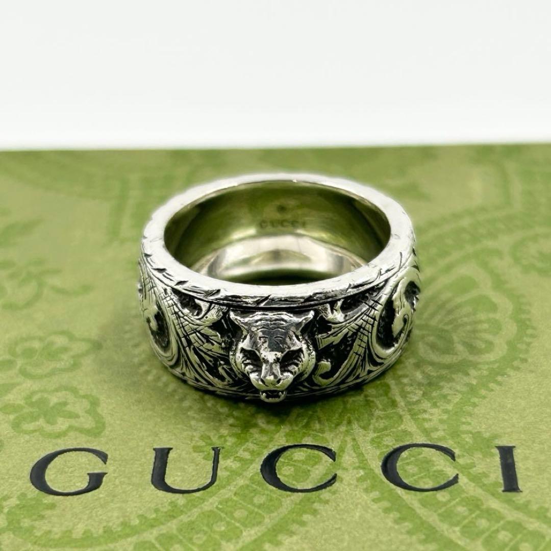 美品✨　グッチ　GUCCI リング　キャット　インターロッキング　シルバー　燻