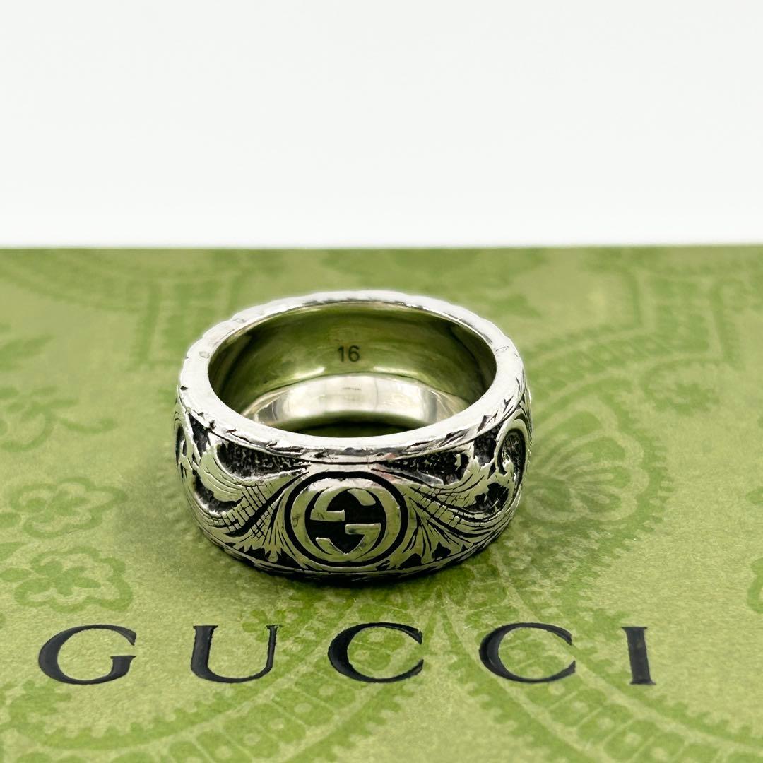 美品✨　グッチ　GUCCI リング　キャット　インターロッキング　シルバー　燻
