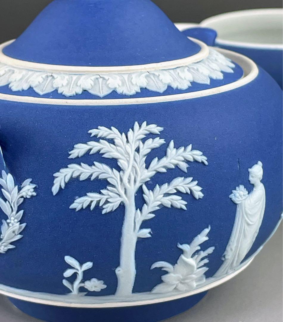 希少 アンティーク ウェッジウッド ジャスパーウェア シュガーボウル クリーマー