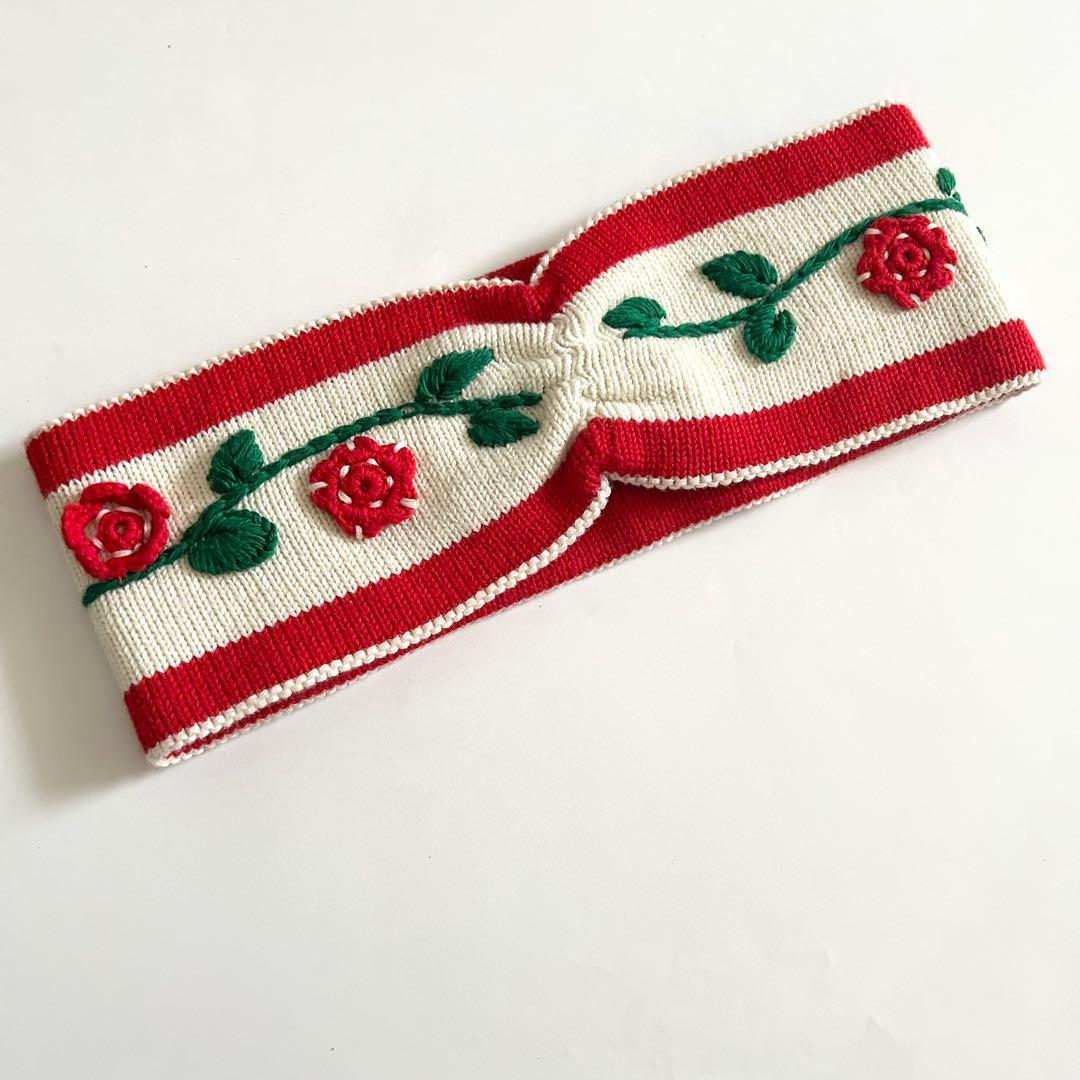 新品　グッチ GUCCI ヘアバンド ターバン フラワー 花 刺繍 ニット