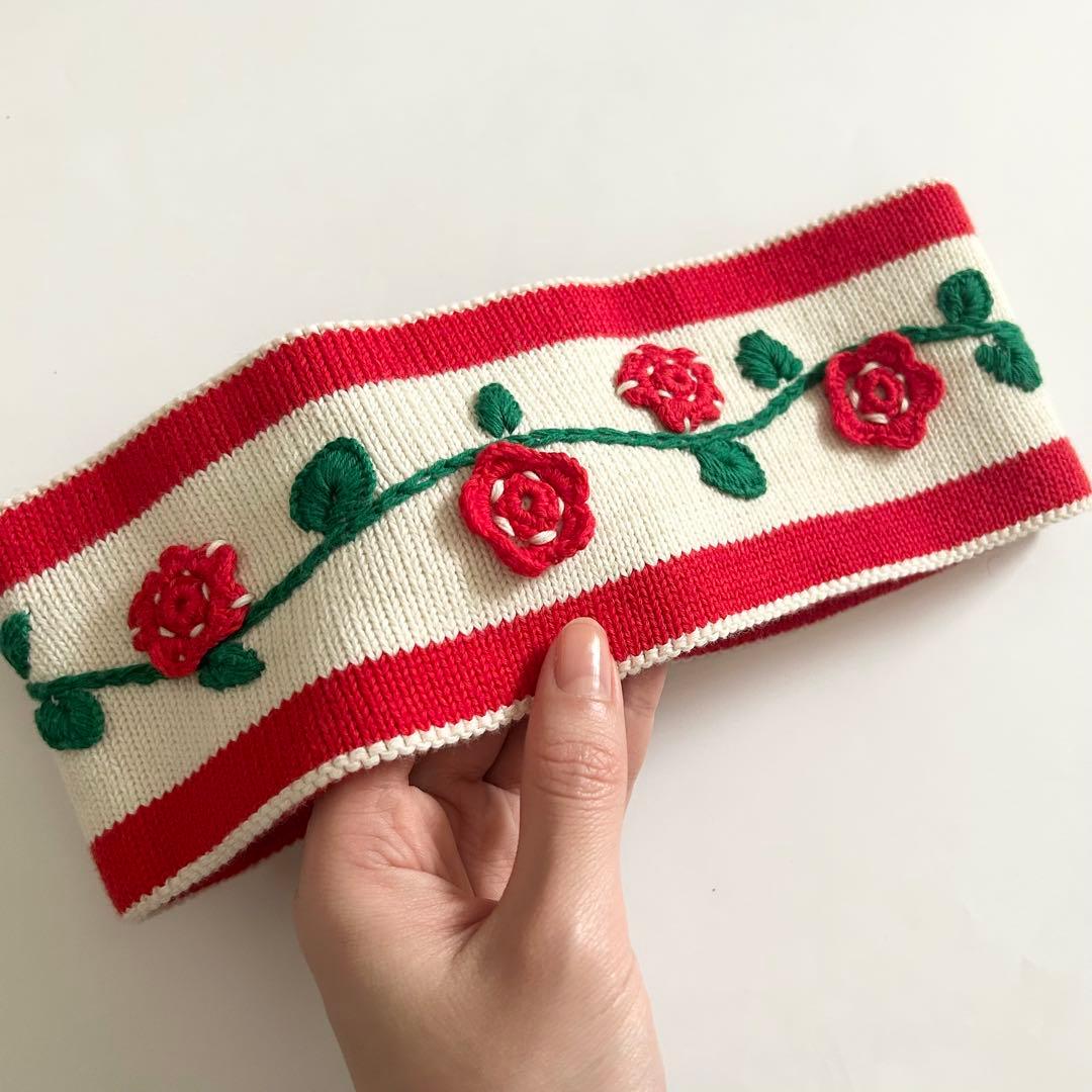 新品　グッチ GUCCI ヘアバンド ターバン フラワー 花 刺繍 ニット