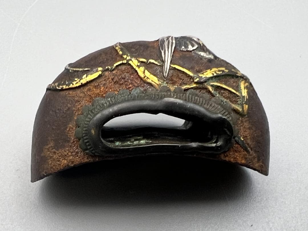 【海】江戸明治期　日本刀装具　獅子　蝦図　金象嵌　縁頭　3点　骨董品　美術品