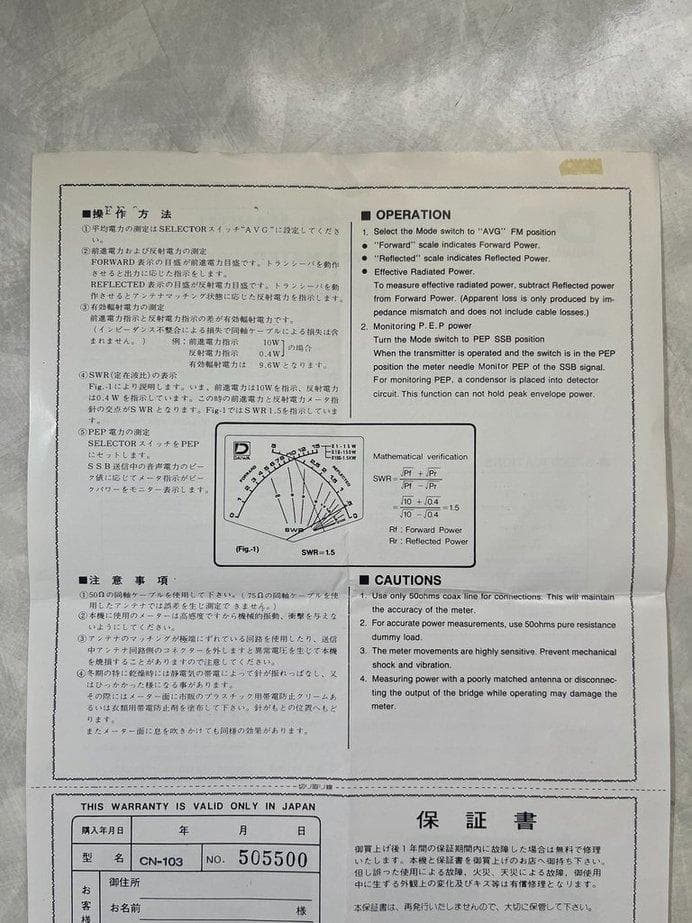 DAIWA製 SWR & POWER METER CN-103L