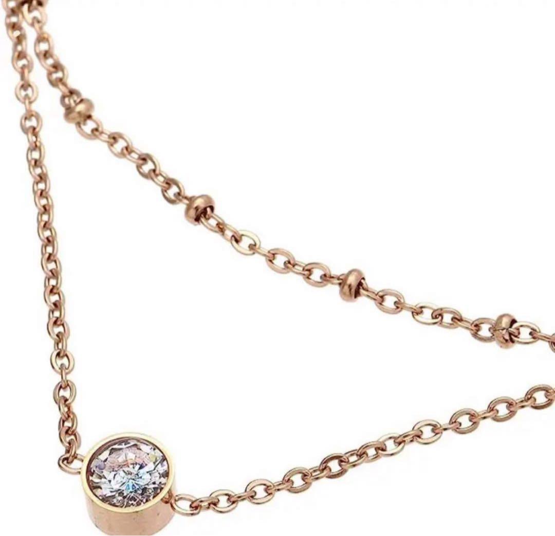 e135 2連 アンクレット 一粒 ダイヤモンド K18 PVD ピンクゴールド