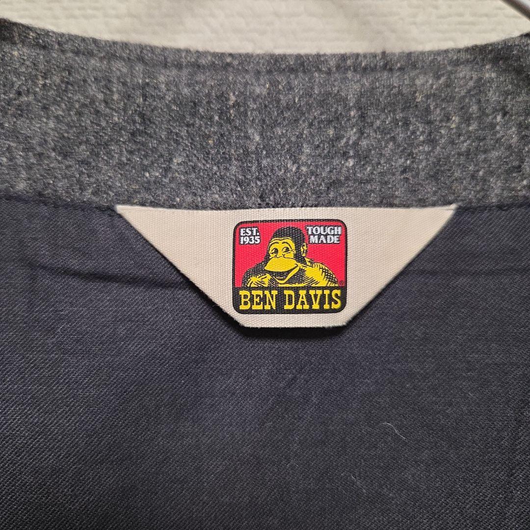 日本製 ベンデイビス ウールリネンベスト M グレー 牛革レザー切替