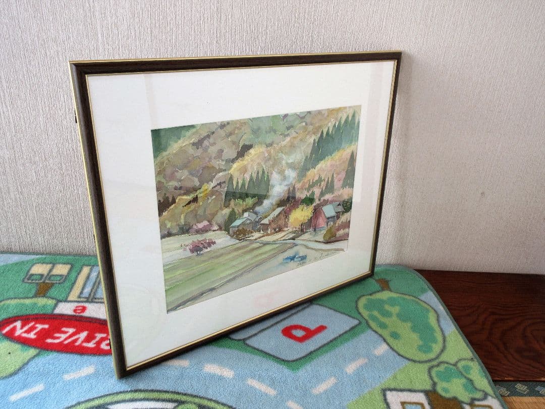 水彩画「昼餉の煙り」