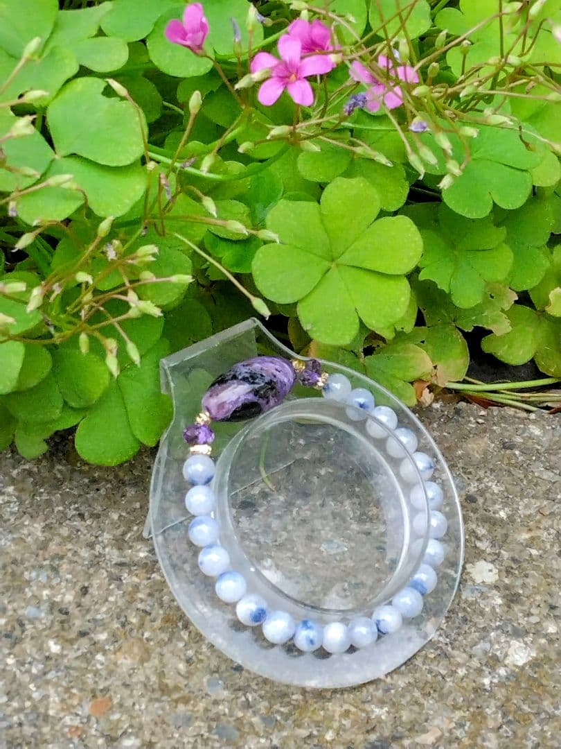 チャロアイト天珠❇天珠ブレスレット⭐龍神λ天然水晶⭐手彫り⭐諏訪大社