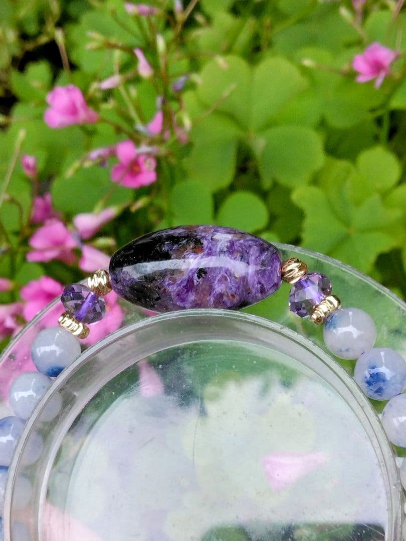 チャロアイト天珠❇天珠ブレスレット⭐龍神λ天然水晶⭐手彫り⭐諏訪大社