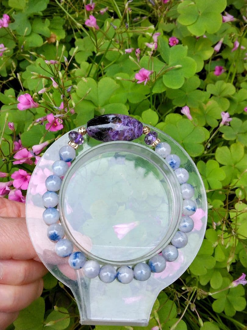 チャロアイト天珠❇天珠ブレスレット⭐龍神λ天然水晶⭐手彫り⭐諏訪大社