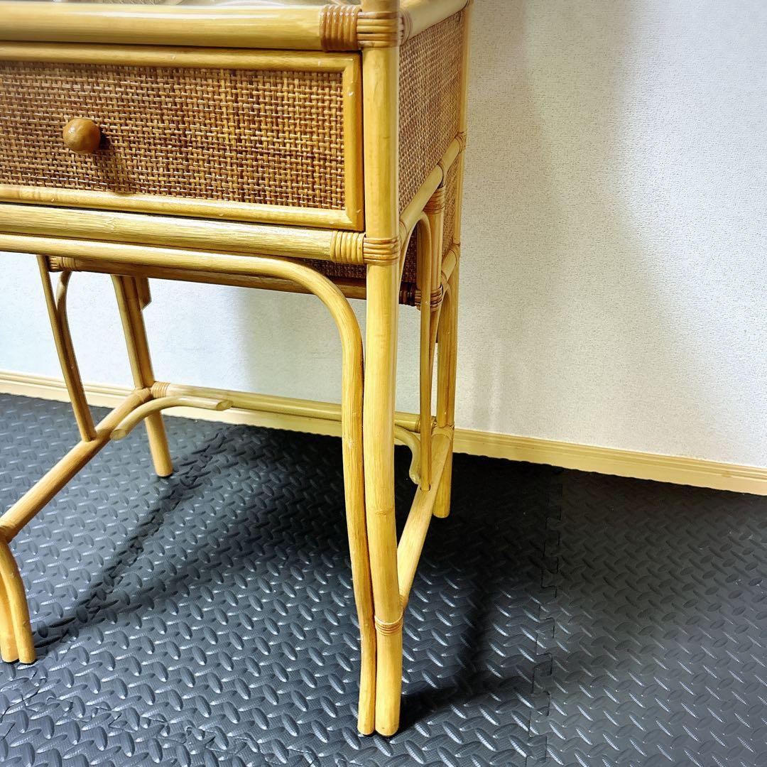 【良品】レトロ　ヴィンテージ　ラタンドレッサー　スツール　鏡台　化粧台　家具