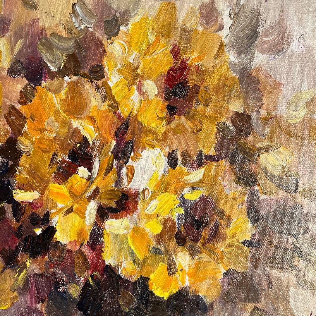 ★秀作★ 手書き油絵 花瓶の花 額付 絵画 インテリア 油彩画