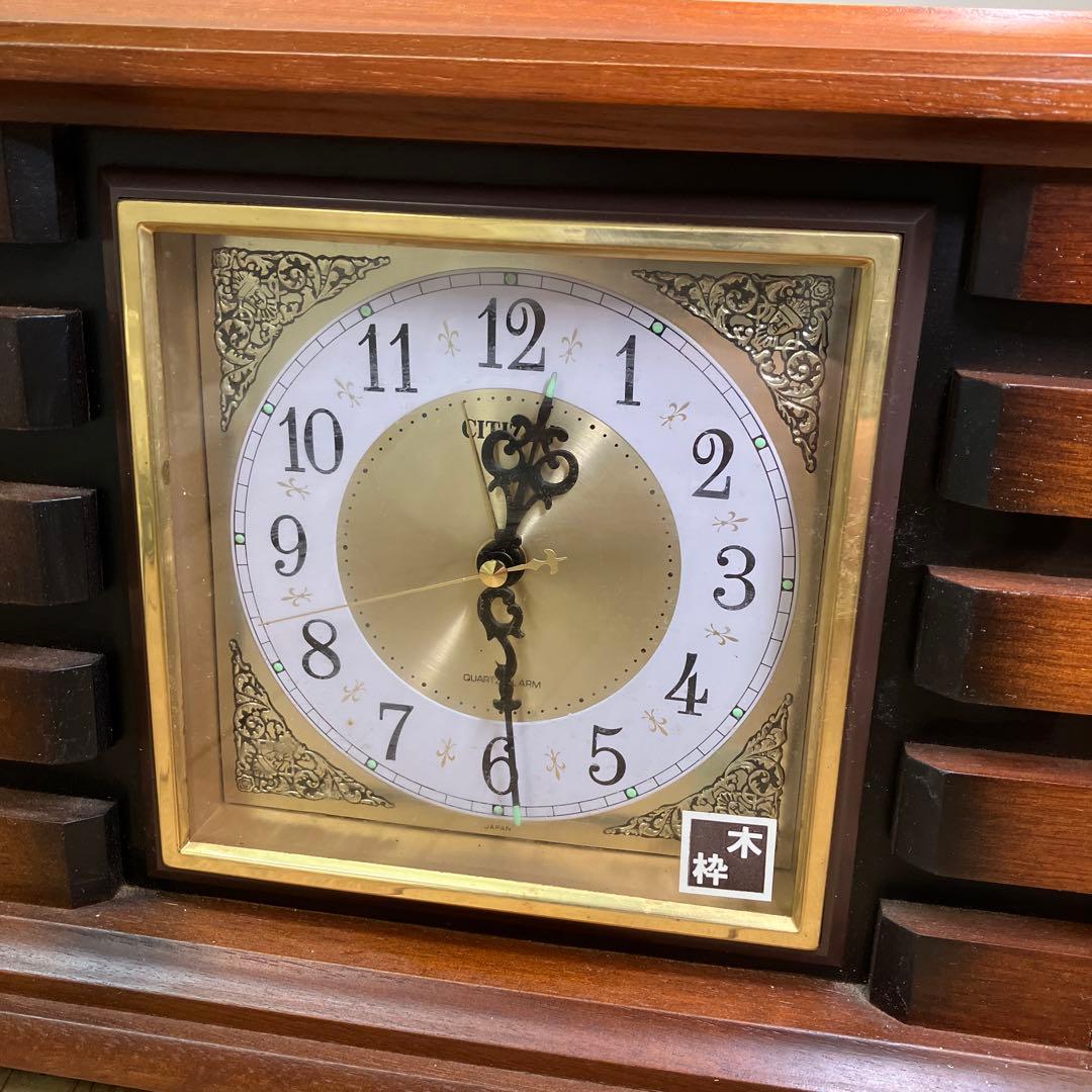 E-3 昭和レトロ シチズン 木枠 木製 置時計 目覚まし時計 置型 時計