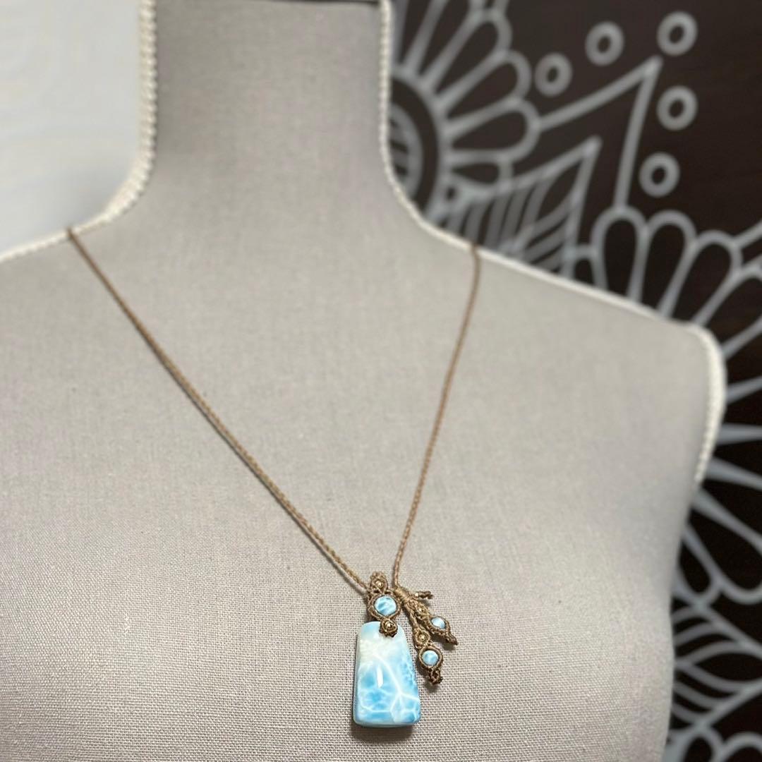 『精玲』高品質ラリマーのマクラメペンダントネックレス