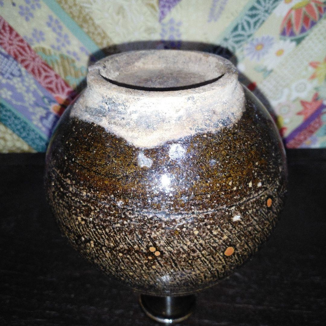 NO384 古相馬焼　上野目焼き　鉄釉徳利　時代物