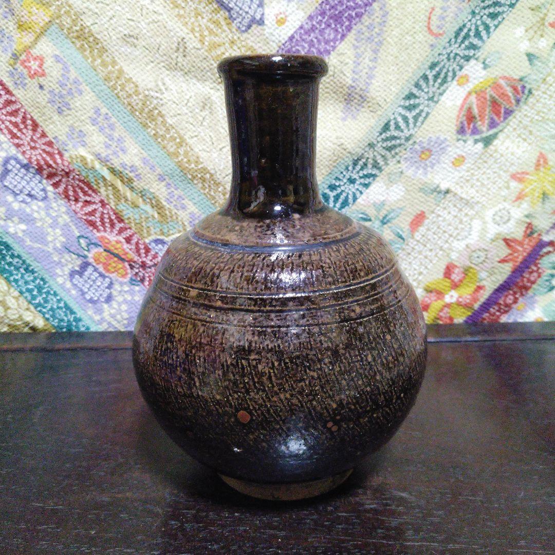 NO384 古相馬焼　上野目焼き　鉄釉徳利　時代物