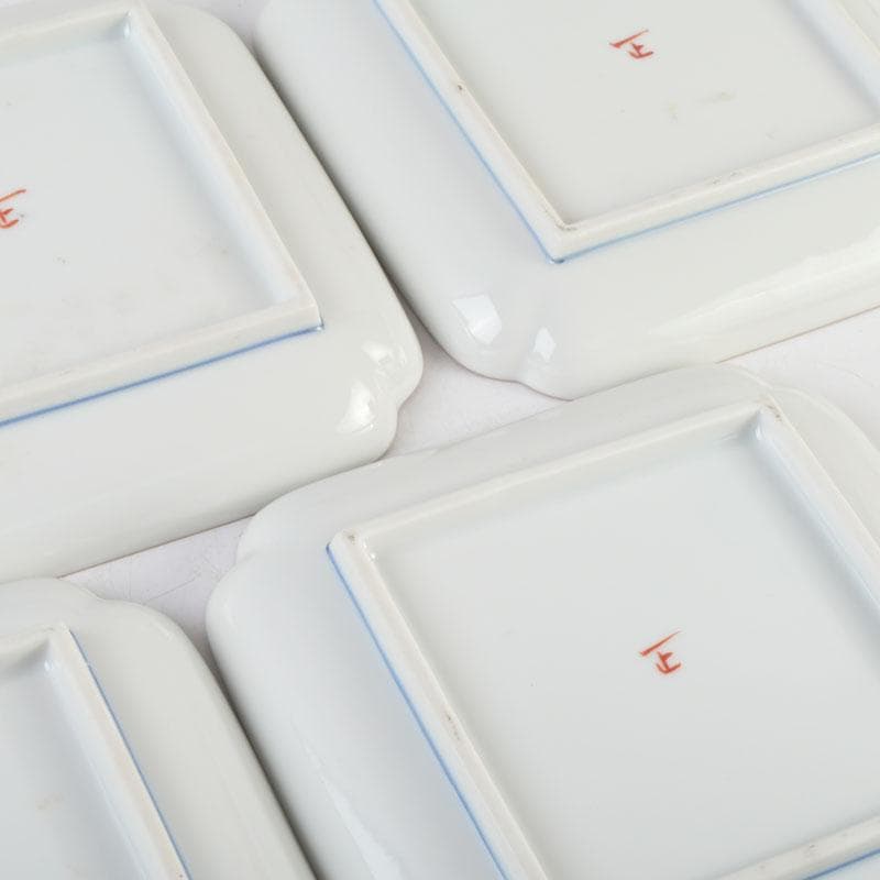 和食器　九谷焼　竹村正一作　色絵　稲穂に雀図　皿揃　五客　共箱　V　9457