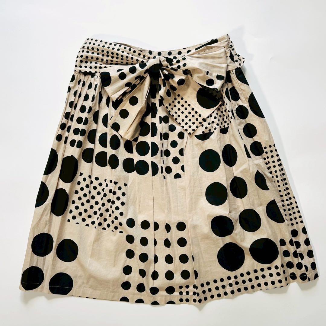 美品 ミナペルホネン universe 膝丈スカート ドット リボン フレア 2