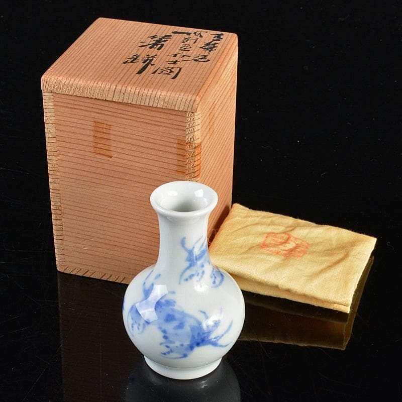 茶道具　三浦篤造　青華　坂田習軒画　蟹文　箸瓶　共布共箱　V　R5568