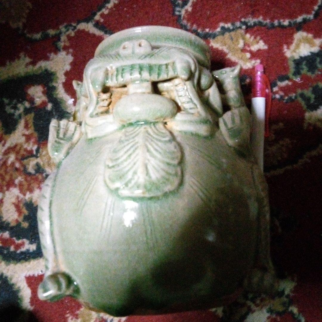 中国陶磁器　獅子形緑色陶器