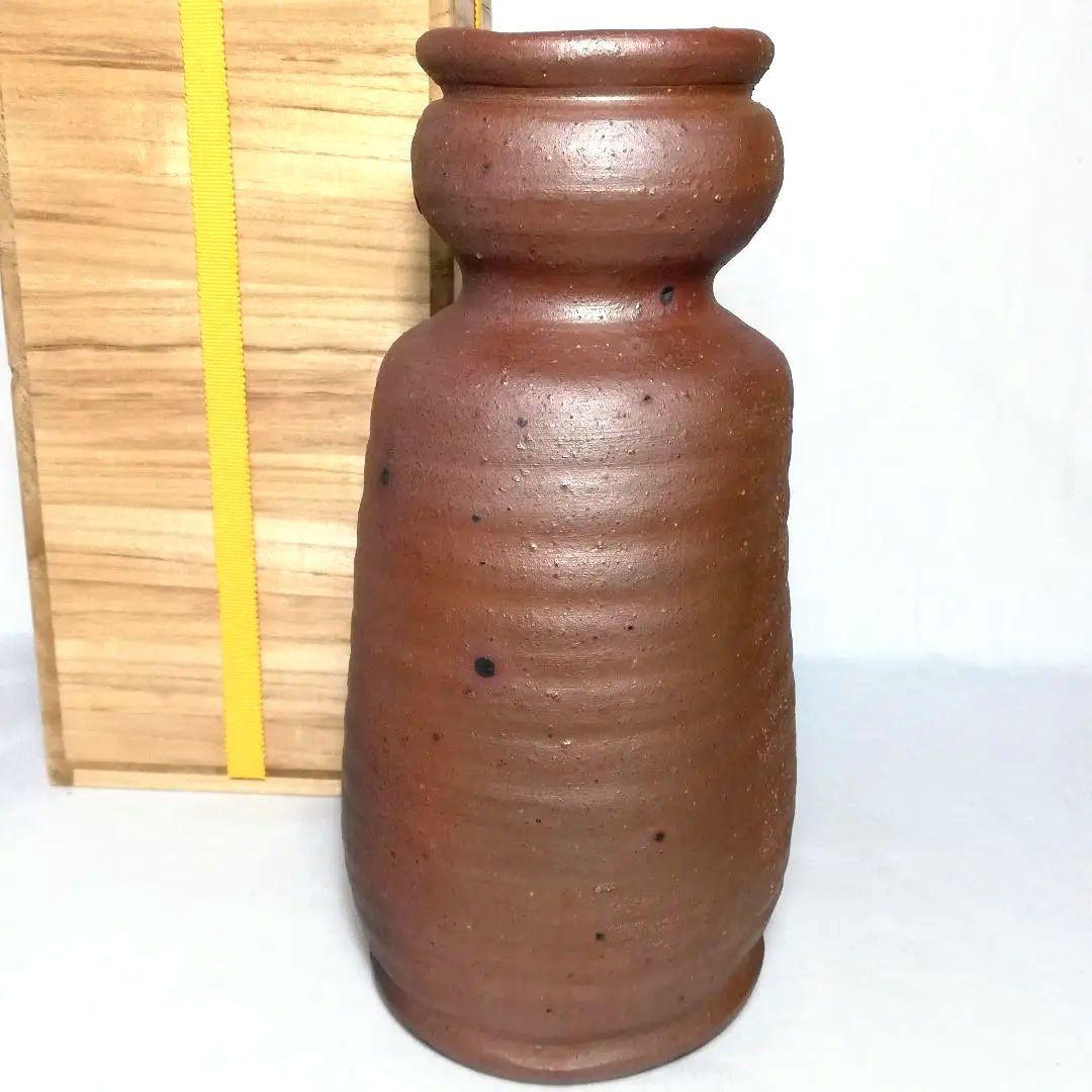 備前市無形文化財 榊原清人 備前焼 花入 共箱栞付き 物故作家 フラワーベース