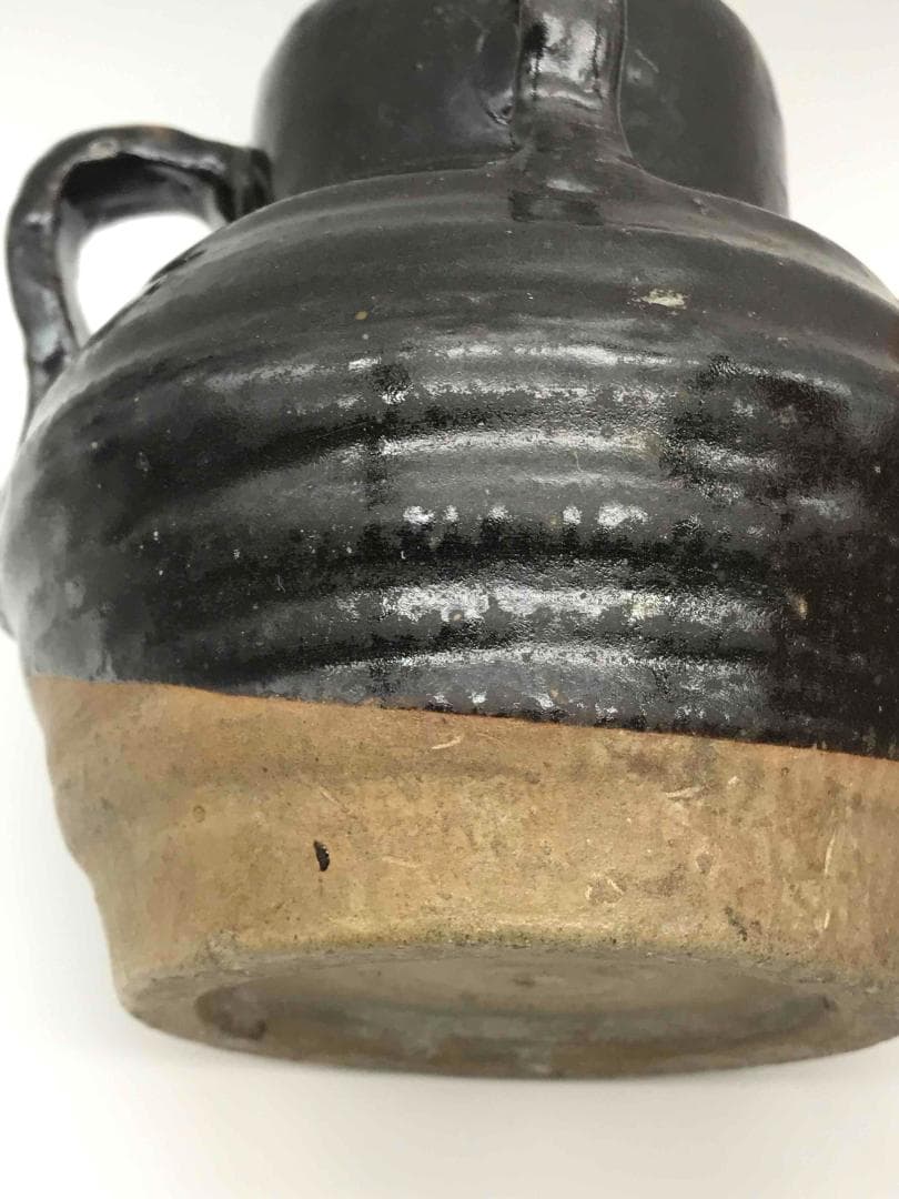 唐時代　黒釉鉄斑壺　双係瓶　水注　水差し　水指　海鼠釉　時代物(A-50)