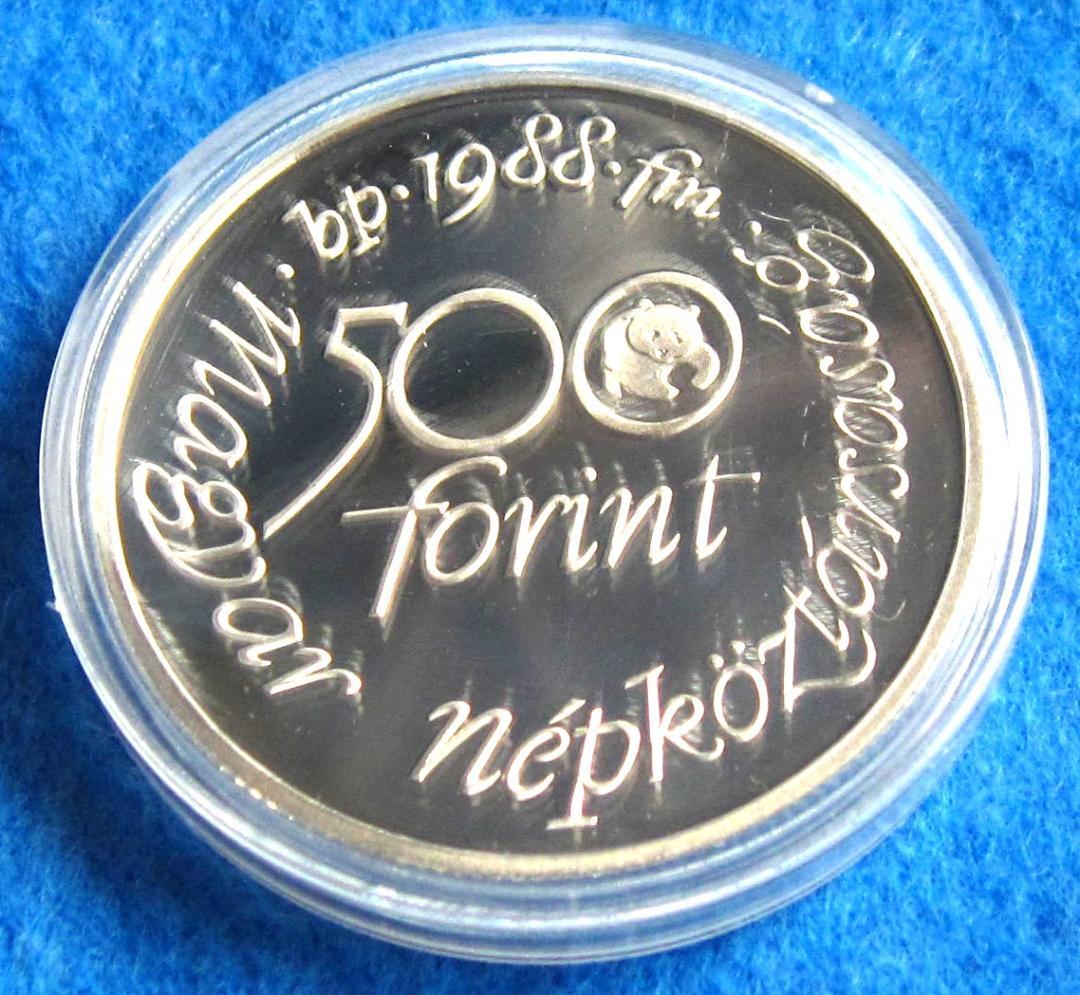 ８８年ハンガリー　WWF２５周年記念　５００フォリントプルーフ銀貨チュウヒ図１枚