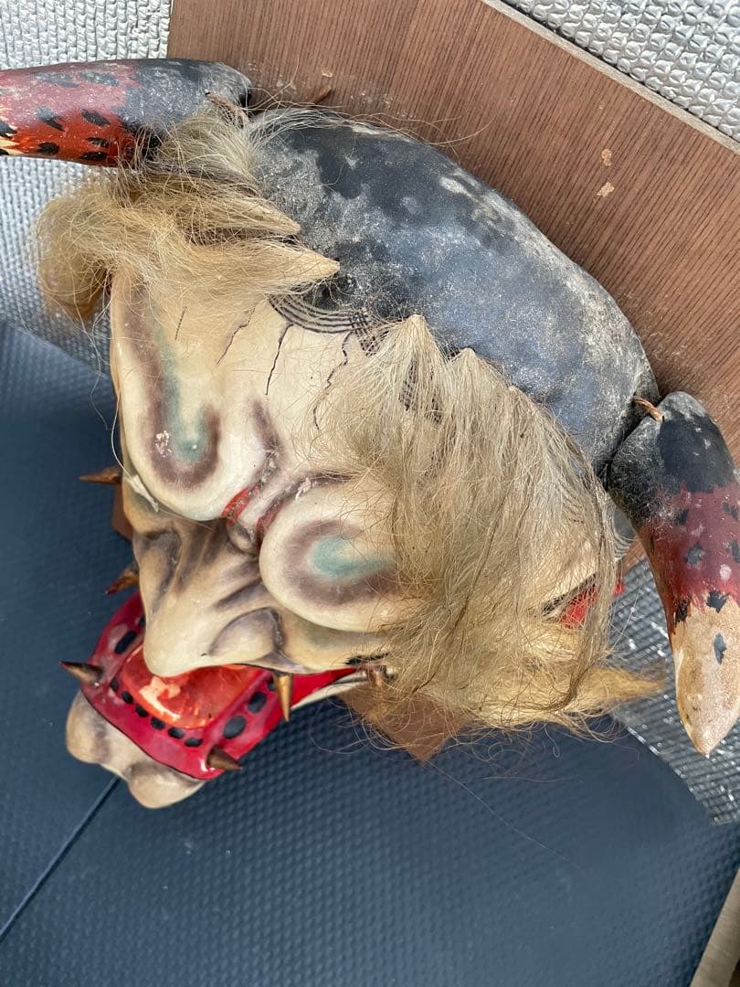 神楽面 鬼の顔 木製 角付き