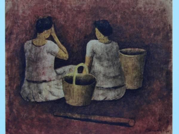 ルフィーノ・タマヨ、二人座像、希少画集画、新品高級額装付