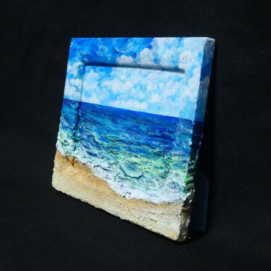 油絵 油彩 油彩画 絵 絵画 【海の砂浜】ミニ絵画