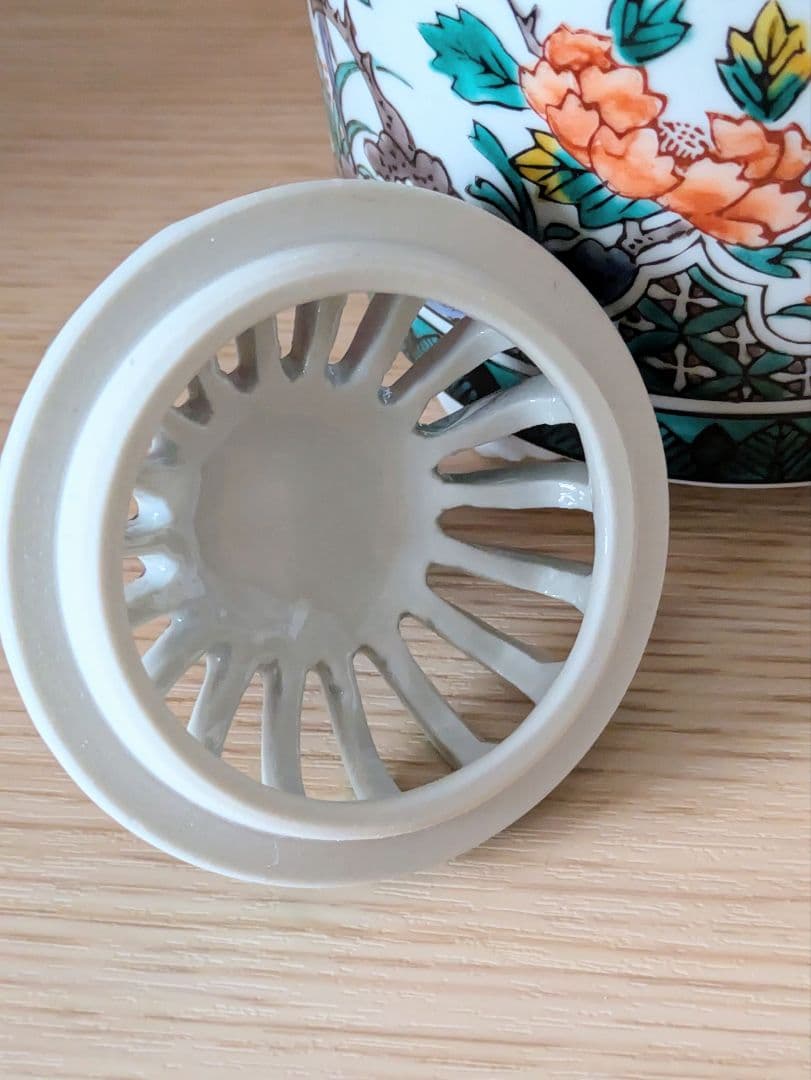 【美品】九谷焼 香炉 高栄 獅子摘み 花鳥絵柄　レトロ