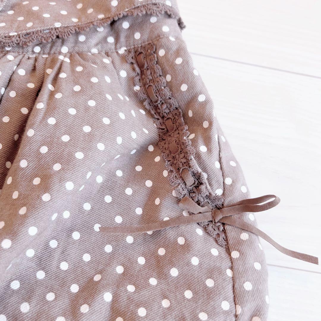 リズリサ ダークブラウン ドット柄 レースフリル キュロット