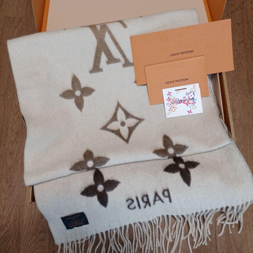 美品　LOUIS VUITTON カシミヤマフラー アイボリー/ブラウン