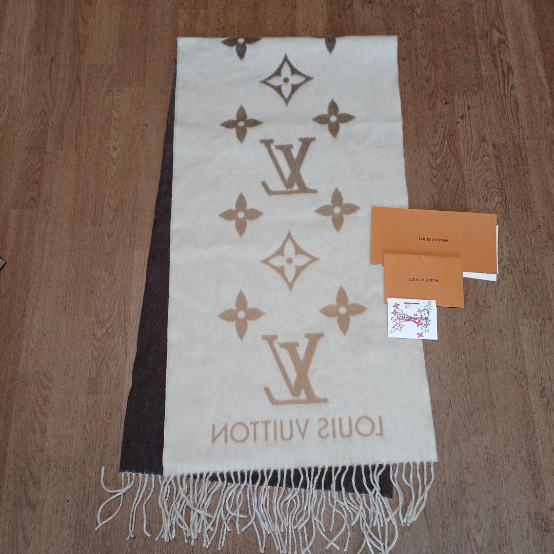 美品　LOUIS VUITTON カシミヤマフラー アイボリー/ブラウン