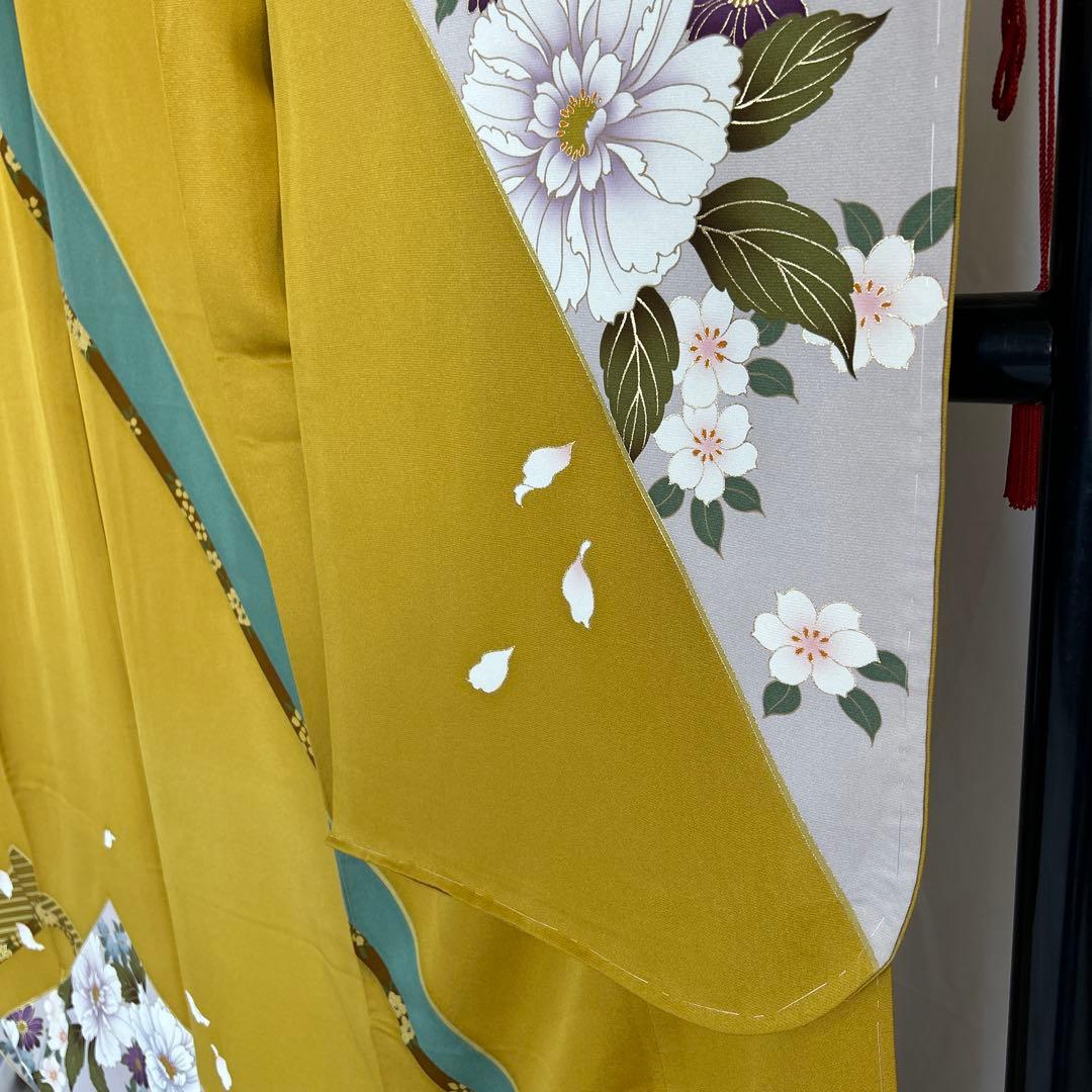 振袖☆成人式【正絹】☆身丈167 ☆黄土色系　★中古