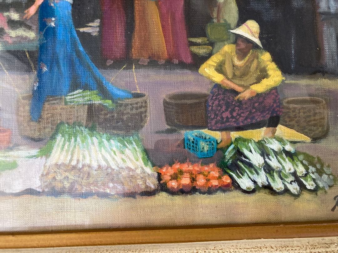 市場の風景 油彩画 Ｆ６号